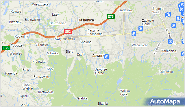 mapa Jaworze powiat bielski, Jaworze powiat bielski na mapie Targeo