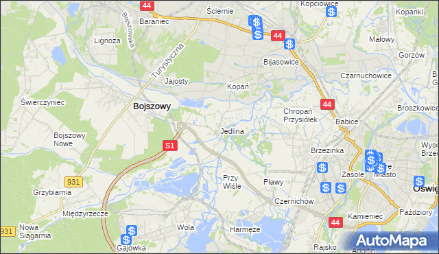 mapa Jedlina gmina Bojszowy, Jedlina gmina Bojszowy na mapie Targeo