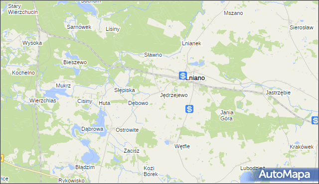 mapa Jędrzejewo gmina Lniano, Jędrzejewo gmina Lniano na mapie Targeo