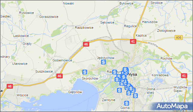 mapa Jędrzychów gmina Nysa, Jędrzychów gmina Nysa na mapie Targeo