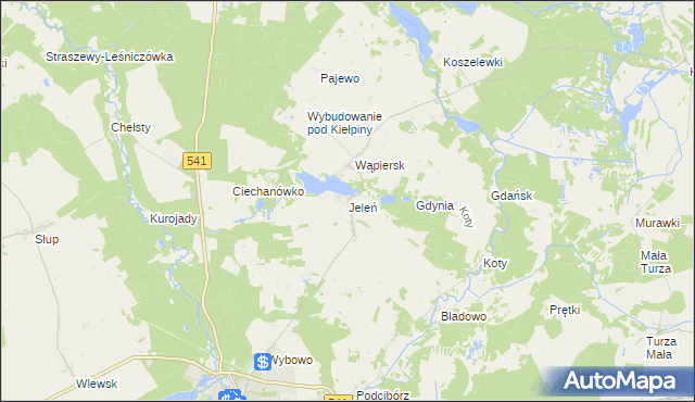 mapa Jeleń gmina Lidzbark, Jeleń gmina Lidzbark na mapie Targeo