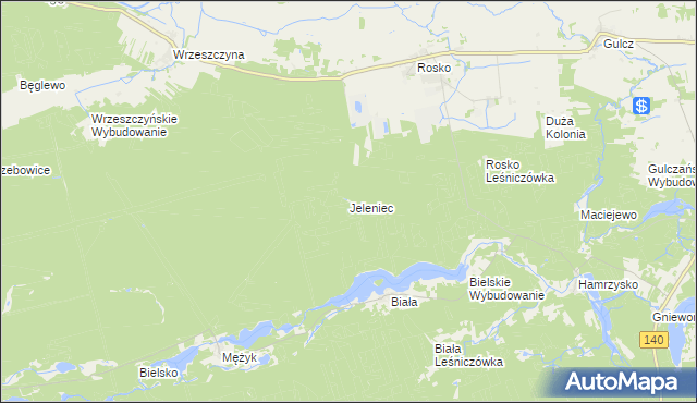 mapa Jeleniec gmina Wieleń, Jeleniec gmina Wieleń na mapie Targeo