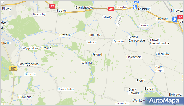 mapa Jelonki gmina Rudniki, Jelonki gmina Rudniki na mapie Targeo