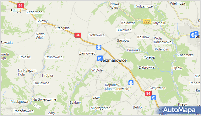 mapa Jerzmanowice gmina Jerzmanowice-Przeginia, Jerzmanowice gmina Jerzmanowice-Przeginia na mapie Targeo