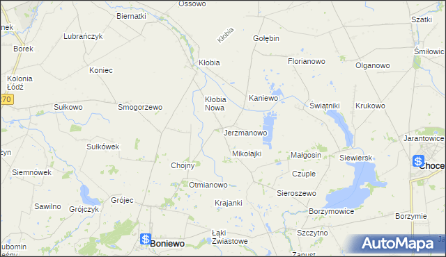 mapa Jerzmanowo gmina Boniewo, Jerzmanowo gmina Boniewo na mapie Targeo