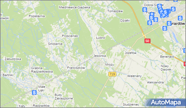 mapa Jesionka gmina Wiskitki, Jesionka gmina Wiskitki na mapie Targeo