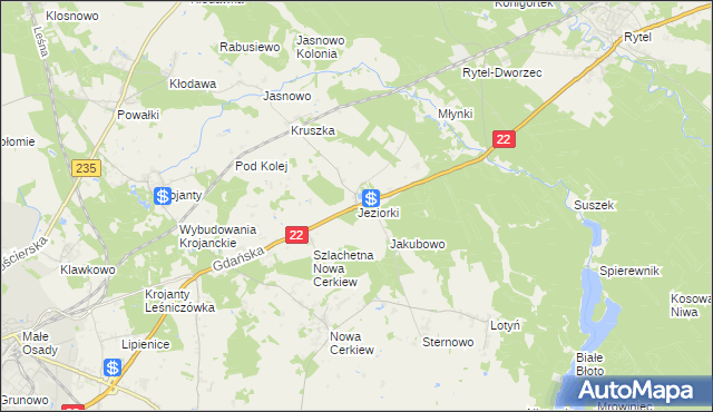 mapa Jeziorki gmina Chojnice, Jeziorki gmina Chojnice na mapie Targeo