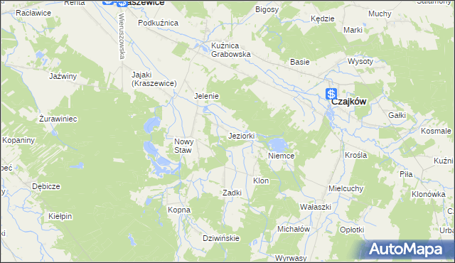 mapa Jeziorki gmina Kraszewice, Jeziorki gmina Kraszewice na mapie Targeo