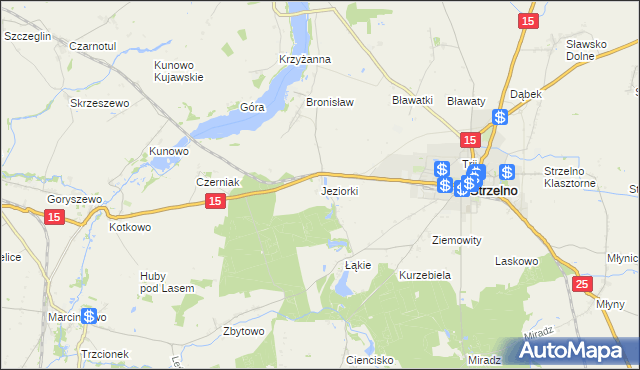 mapa Jeziorki gmina Strzelno, Jeziorki gmina Strzelno na mapie Targeo