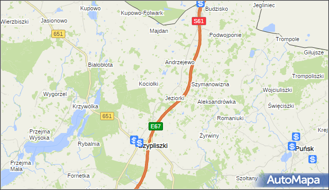 mapa Jeziorki gmina Szypliszki, Jeziorki gmina Szypliszki na mapie Targeo