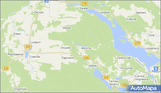 mapa Jeziorna gmina Nowa Sól, Jeziorna gmina Nowa Sól na mapie Targeo