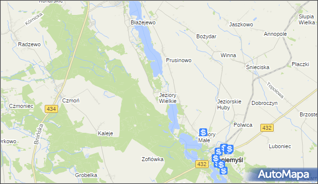 mapa Jeziory Wielkie, Jeziory Wielkie na mapie Targeo