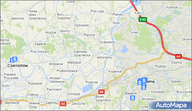 mapa Jeziorzany gmina Liszki, Jeziorzany gmina Liszki na mapie Targeo