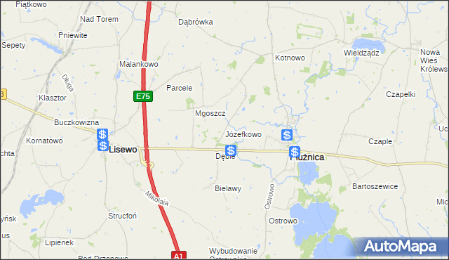 mapa Józefkowo gmina Płużnica, Józefkowo gmina Płużnica na mapie Targeo