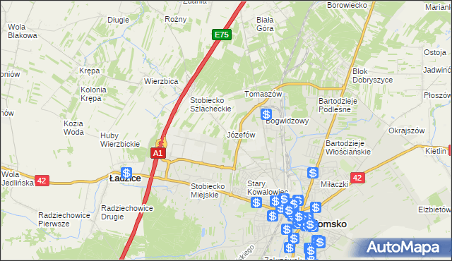 mapa Józefów gmina Ładzice, Józefów gmina Ładzice na mapie Targeo