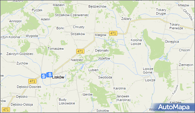 mapa Józefów gmina Lisków, Józefów gmina Lisków na mapie Targeo