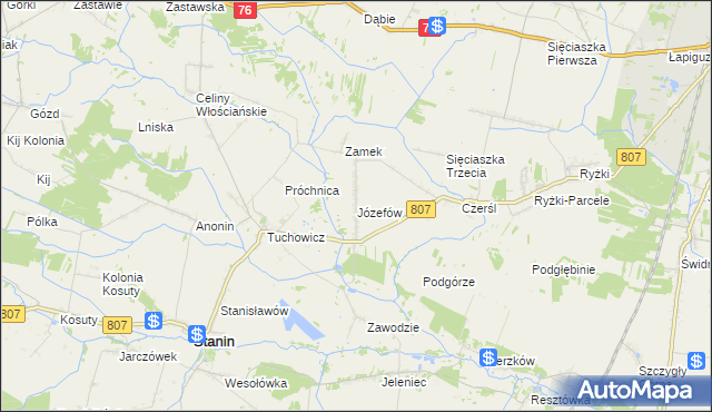 mapa Józefów gmina Stanin, Józefów gmina Stanin na mapie Targeo