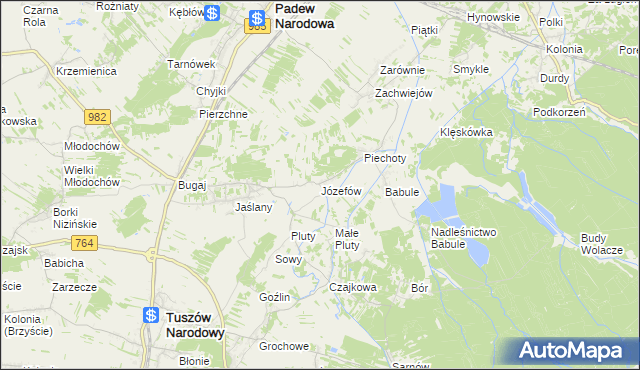 mapa Józefów gmina Tuszów Narodowy, Józefów gmina Tuszów Narodowy na mapie Targeo