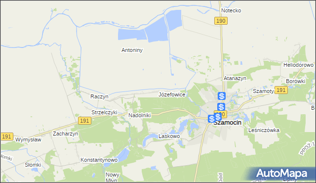 mapa Józefowice gmina Szamocin, Józefowice gmina Szamocin na mapie Targeo