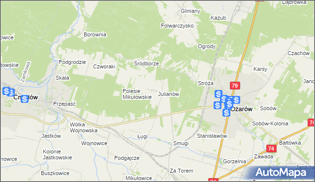 mapa Julianów gmina Ożarów, Julianów gmina Ożarów na mapie Targeo
