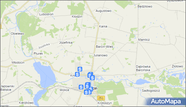 mapa Julianowo gmina Barcin, Julianowo gmina Barcin na mapie Targeo