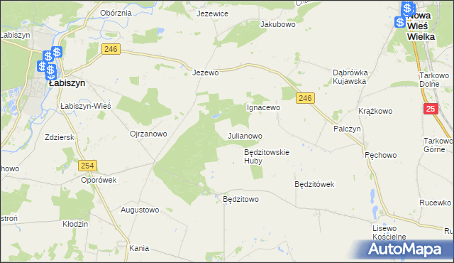 mapa Julianowo gmina Złotniki Kujawskie, Julianowo gmina Złotniki Kujawskie na mapie Targeo