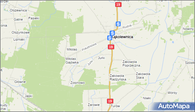 mapa Jurki gmina Kąkolewnica, Jurki gmina Kąkolewnica na mapie Targeo