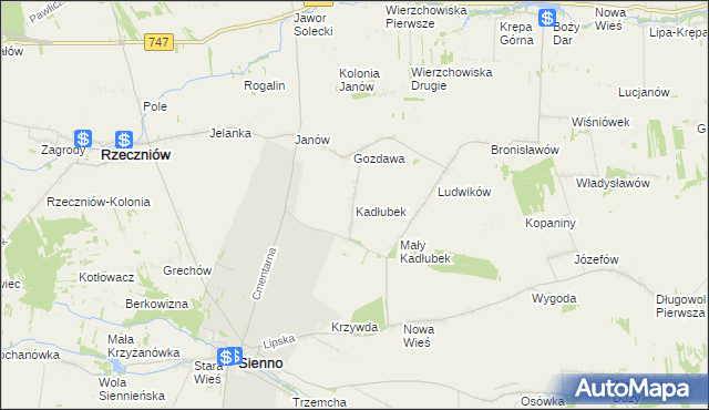 mapa Kadłubek gmina Sienno, Kadłubek gmina Sienno na mapie Targeo