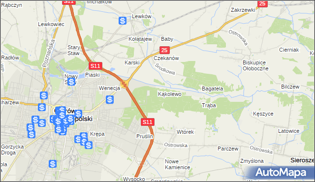 mapa Kąkolewo gmina Ostrów Wielkopolski, Kąkolewo gmina Ostrów Wielkopolski na mapie Targeo
