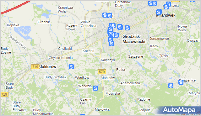 mapa Kałęczyn gmina Grodzisk Mazowiecki, Kałęczyn gmina Grodzisk Mazowiecki na mapie Targeo