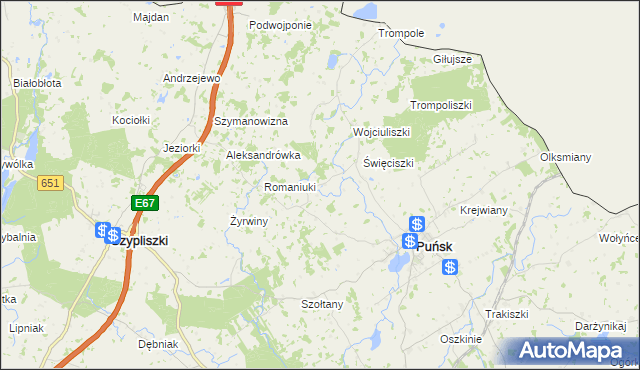 mapa Kalinowo gmina Puńsk, Kalinowo gmina Puńsk na mapie Targeo