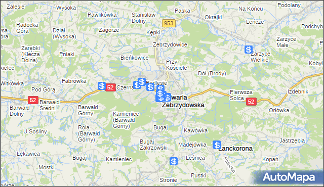 mapa Kalwaria Zebrzydowska, Kalwaria Zebrzydowska na mapie Targeo