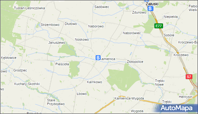 mapa Kamienica gmina Załuski, Kamienica gmina Załuski na mapie Targeo