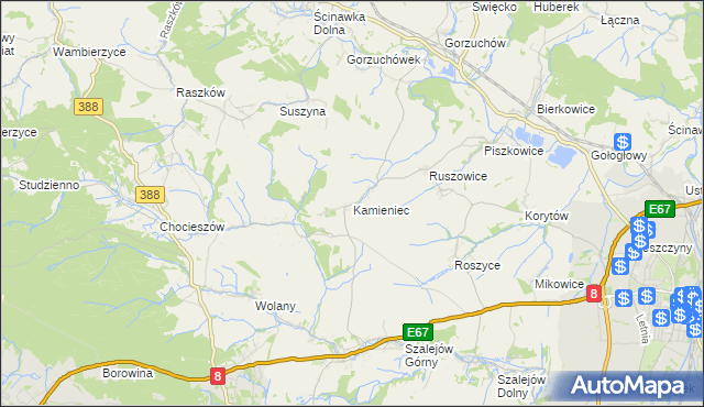 mapa Kamieniec gmina Kłodzko, Kamieniec gmina Kłodzko na mapie Targeo