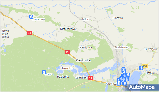 mapa Kamionka gmina Chodzież, Kamionka gmina Chodzież na mapie Targeo