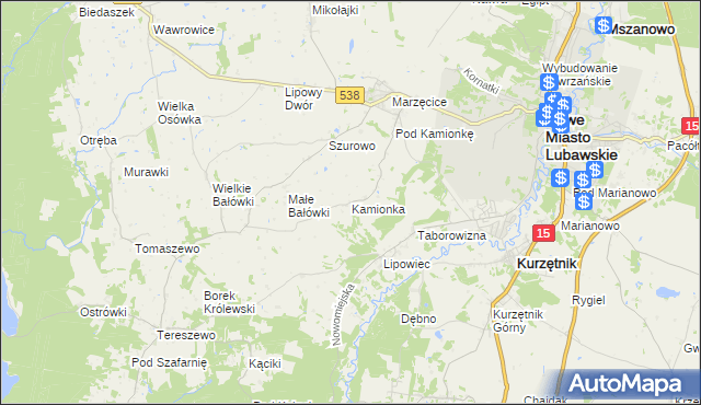 mapa Kamionka gmina Kurzętnik, Kamionka gmina Kurzętnik na mapie Targeo