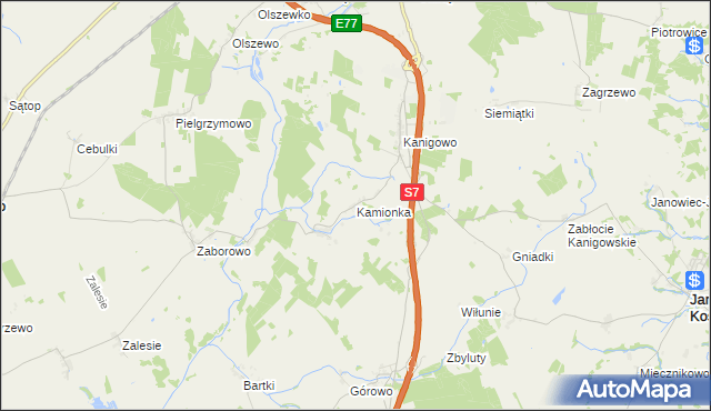 mapa Kamionka gmina Nidzica, Kamionka gmina Nidzica na mapie Targeo