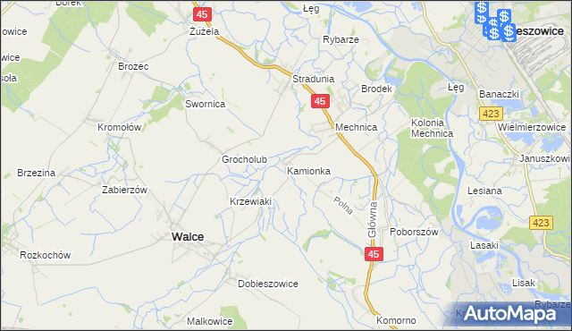 mapa Kamionka gmina Reńska Wieś, Kamionka gmina Reńska Wieś na mapie Targeo