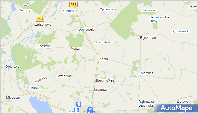 mapa Kania gmina Barcin, Kania gmina Barcin na mapie Targeo