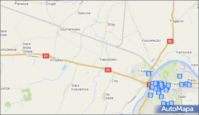 mapa Kapustowo gmina Malbork, Kapustowo gmina Malbork na mapie Targeo