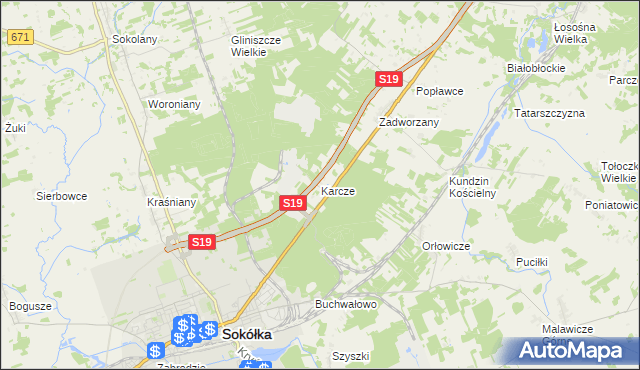 mapa Karcze gmina Sokółka, Karcze gmina Sokółka na mapie Targeo