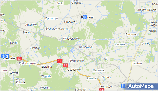 mapa Karczówka gmina Rusinów, Karczówka gmina Rusinów na mapie Targeo