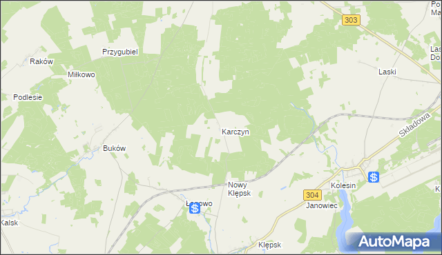 mapa Karczyn gmina Sulechów, Karczyn gmina Sulechów na mapie Targeo