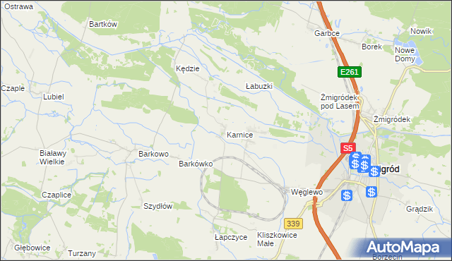 mapa Karnice gmina Żmigród, Karnice gmina Żmigród na mapie Targeo