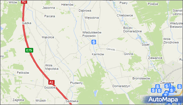 mapa Karnków gmina Głowno, Karnków gmina Głowno na mapie Targeo