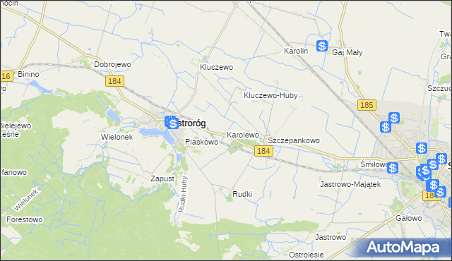 mapa Karolewo gmina Ostroróg, Karolewo gmina Ostroróg na mapie Targeo