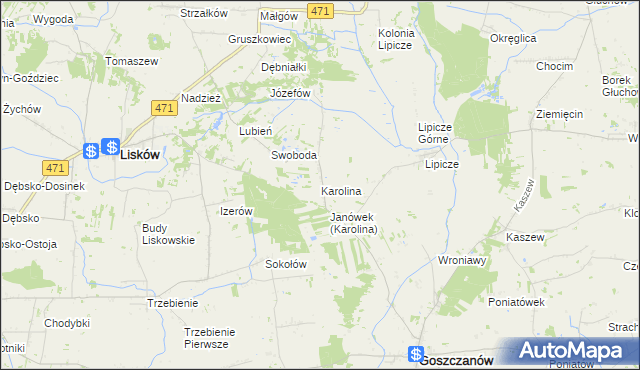 mapa Karolina gmina Goszczanów, Karolina gmina Goszczanów na mapie Targeo