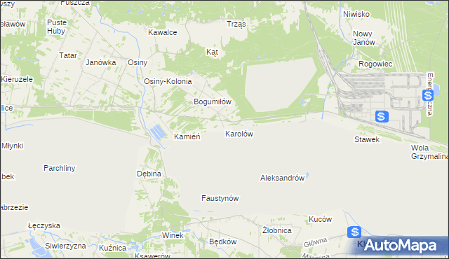 mapa Karolów gmina Kleszczów, Karolów gmina Kleszczów na mapie Targeo