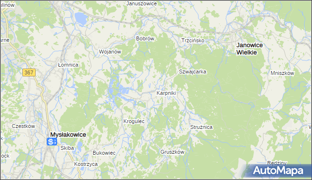 mapa Karpniki gmina Mysłakowice, Karpniki gmina Mysłakowice na mapie Targeo
