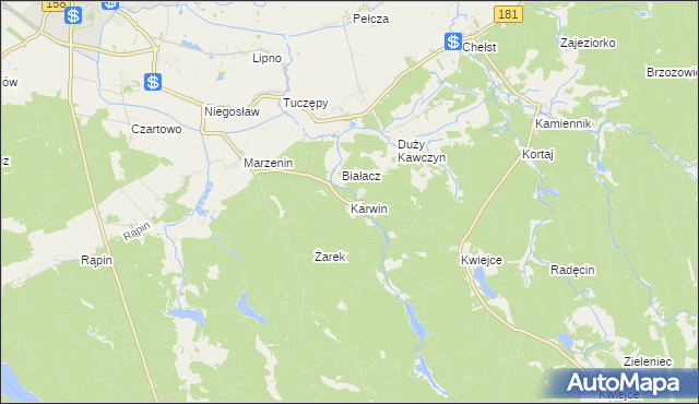 mapa Karwin gmina Drezdenko, Karwin gmina Drezdenko na mapie Targeo